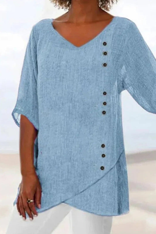 Women’s Blouse – Relaxed Fit – V-Neck – Half Sleeve – Breathable Blend – Tunic Length