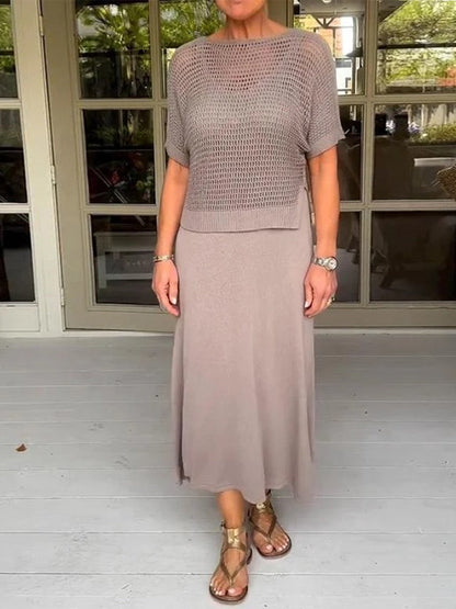 Women’s Two-Piece Set – Relaxed Fit – Knitted – Minimalist Casual Style