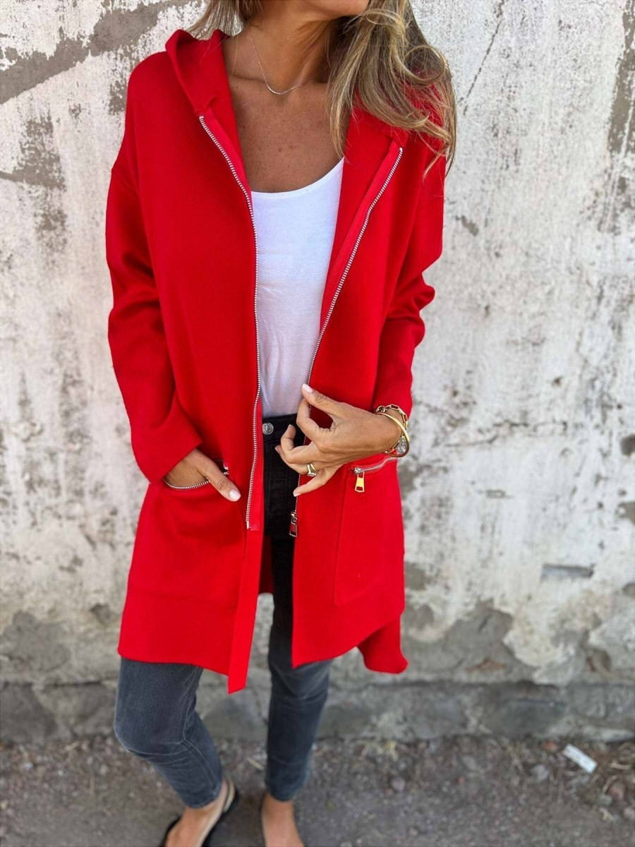 Women’s Hooded Jacket – Oversized Fit – Knee Length – Soft Touch – Zip Pockets