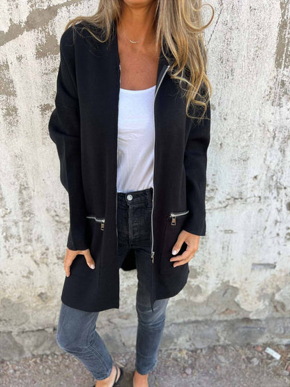 Women’s Hooded Jacket – Oversized Fit – Knee Length – Soft Touch – Zip Pockets