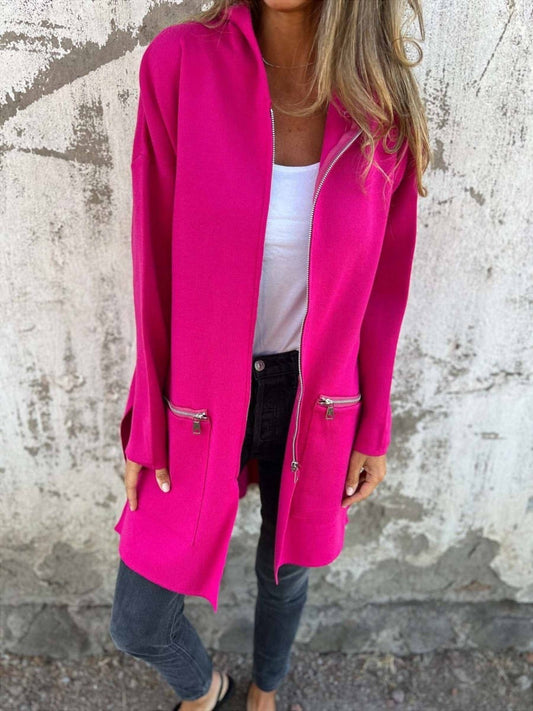 Women’s Hooded Jacket – Oversized Fit – Knee Length – Soft Touch – Zip Pockets