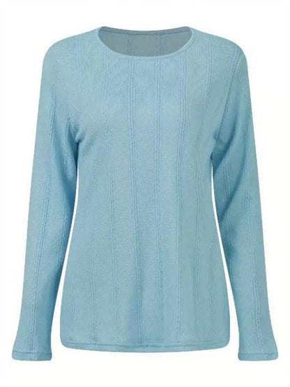 Women’s Blouse – Regular Fit – Crew Neck – Long Sleeve – Textured Cotton Blend