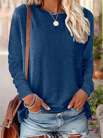 Women’s Blouse – Soft Knit – Relaxed Fit – Long Sleeve – Crew Neck Casual Top
