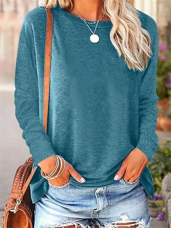 Women’s Blouse – Soft Knit – Relaxed Fit – Long Sleeve – Crew Neck Casual Top