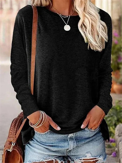 Women’s Blouse – Soft Knit – Relaxed Fit – Long Sleeve – Crew Neck Casual Top