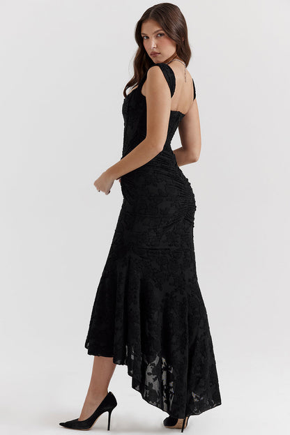 Women’s Lace Dress – Off-Shoulder – Fitted Silhouette – Ruched Bodice – Formal Wear