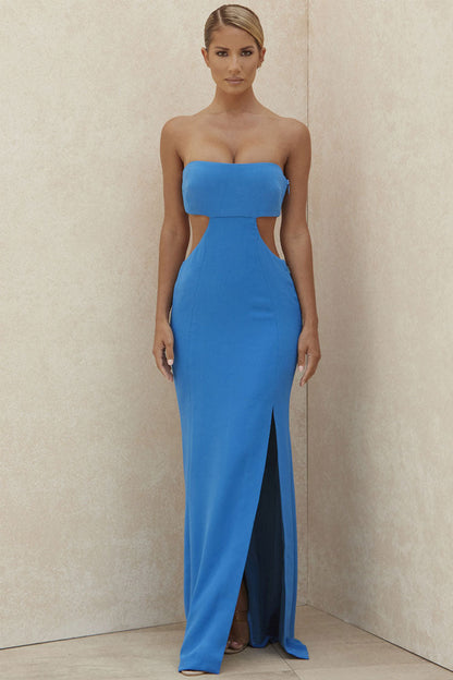 Women’s Maxi Dress – Strapless Slim Fit – High Slit – Side Cut-Outs – Formal Wear