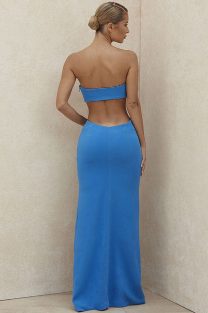 Women’s Maxi Dress – Strapless Slim Fit – High Slit – Side Cut-Outs – Formal Wear