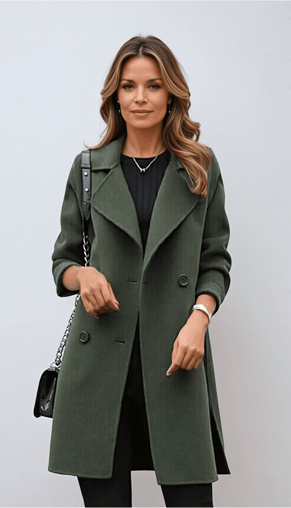 Women’s Double-Breasted Coat – Wool Blend – Structured Fit – Wide Lapels