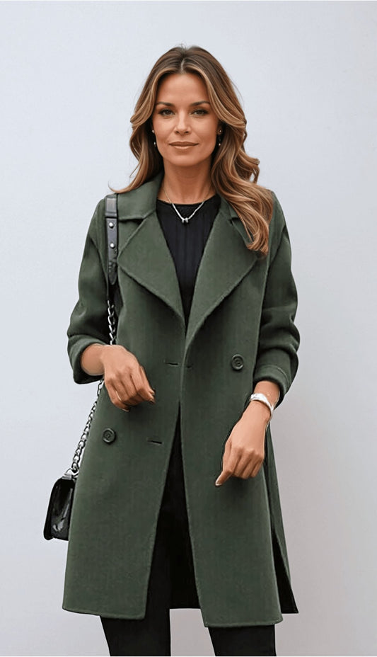 Women’s Double-Breasted Coat – Wool Blend – Structured Fit – Wide Lapels