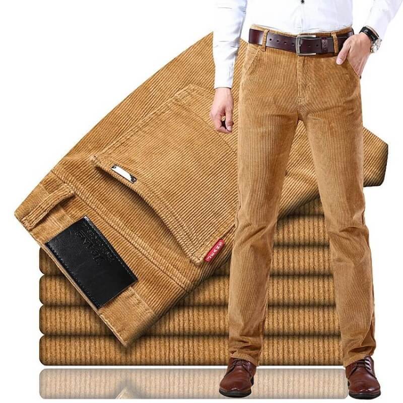 Men’s Corduroy Pants – Tailored Fit – Straight Leg – Full Length – Button Waist