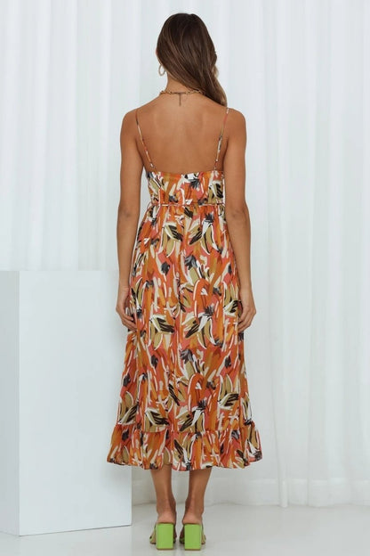 Women’s Midi Dress – Lightweight Chiffon – Relaxed Fit – V-Neck – Ruffled Hem