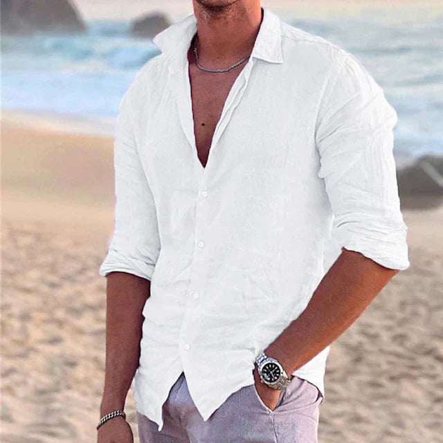 Men’s Button-Up Shirt – Relaxed Fit – Long Sleeve – Breathable Natural Fibers