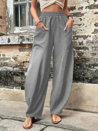 Women’s Wide-Leg Trousers – Relaxed Fit – Full Length – Breathable Blend – Elastic Waist – Side Pockets