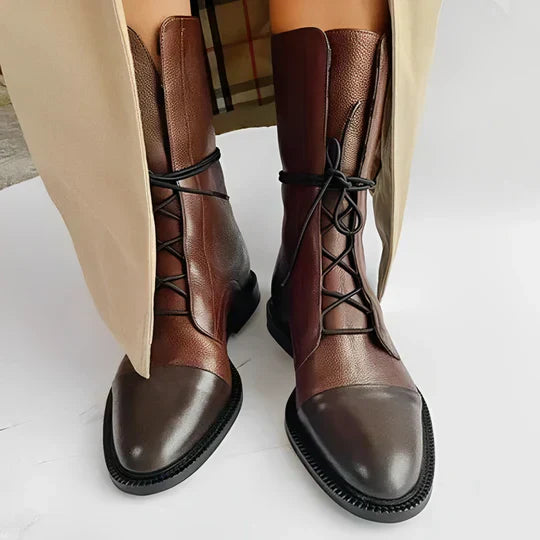 Isla  Mid-Calf Lace-Up Boots | Pointed Toe Cap Toe Boots