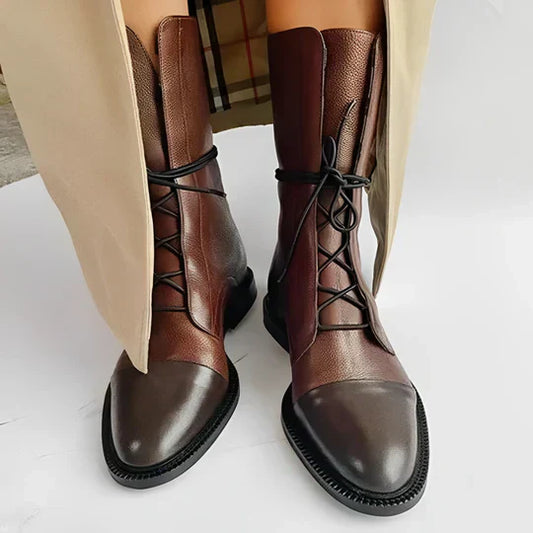 Isla  Mid-Calf Lace-Up Boots | Pointed Toe Cap Toe Boots