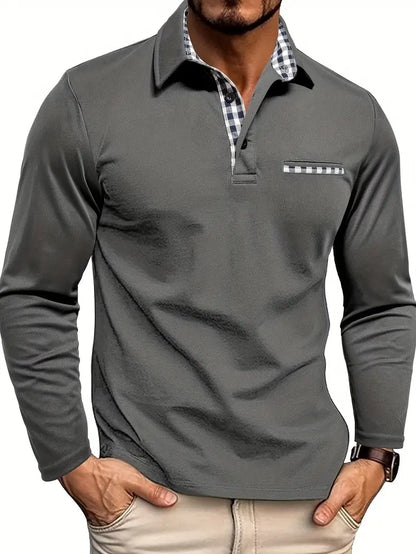 Men’s Polo Shirt – Regular Fit – Long Sleeve – Breathable Cotton Blend – Contrast Trim