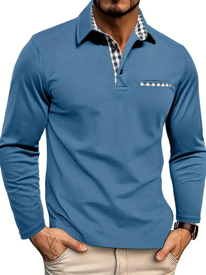 Men’s Polo Shirt – Regular Fit – Long Sleeve – Breathable Cotton Blend – Contrast Trim