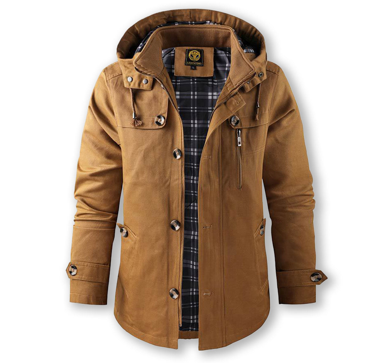 Theodore Hooded Hardshell Jacket | Plaid Lining Zip Front Jacket