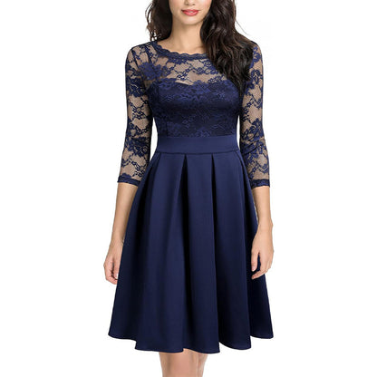 Women’s Midi Dress – 3/4 Sleeves – Elegant A-Line Silhouette