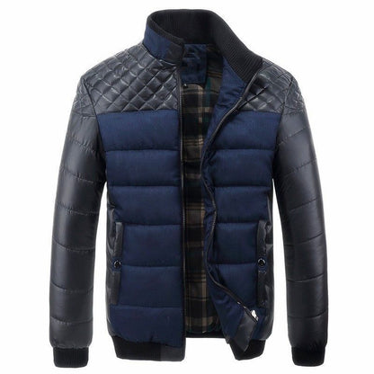 Theodore Quilted Down Jacket | Leather-Sleeve Contrast Panel Jacket