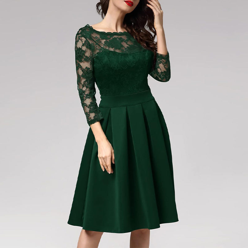 Women’s Midi Dress – 3/4 Sleeves – Elegant A-Line Silhouette