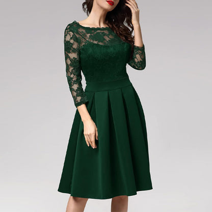 Women’s Midi Dress – 3/4 Sleeves – Elegant A-Line Silhouette