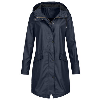 Women’s Rain Jacket – Waterproof Windproof – Long Regular Fit – Hooded Snap Closure