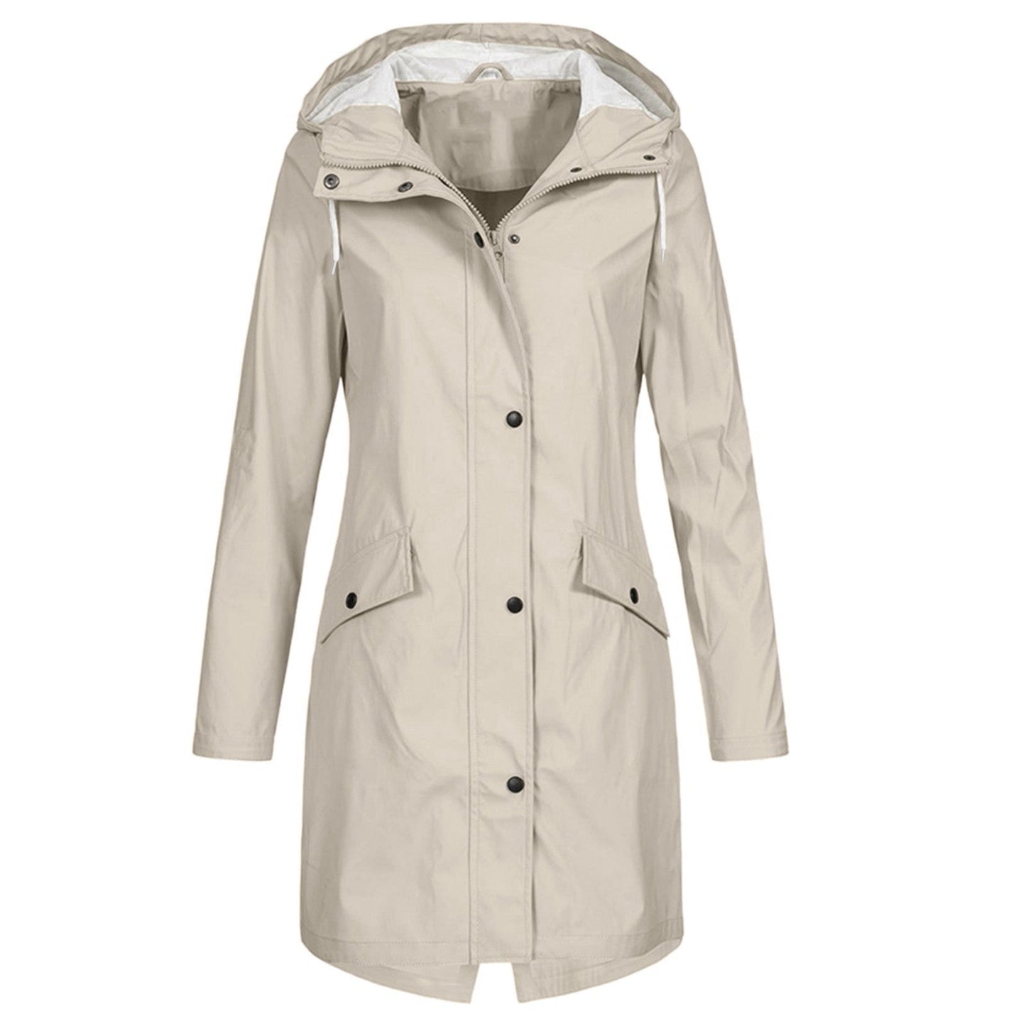 Women’s Rain Jacket – Waterproof Windproof – Long Regular Fit – Hooded Snap Closure