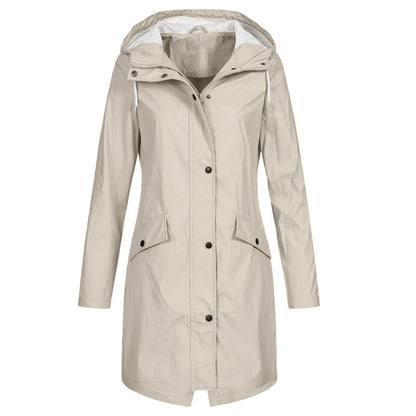 Women’s Rain Jacket – Waterproof Windproof – Long Regular Fit – Hooded Snap Closure
