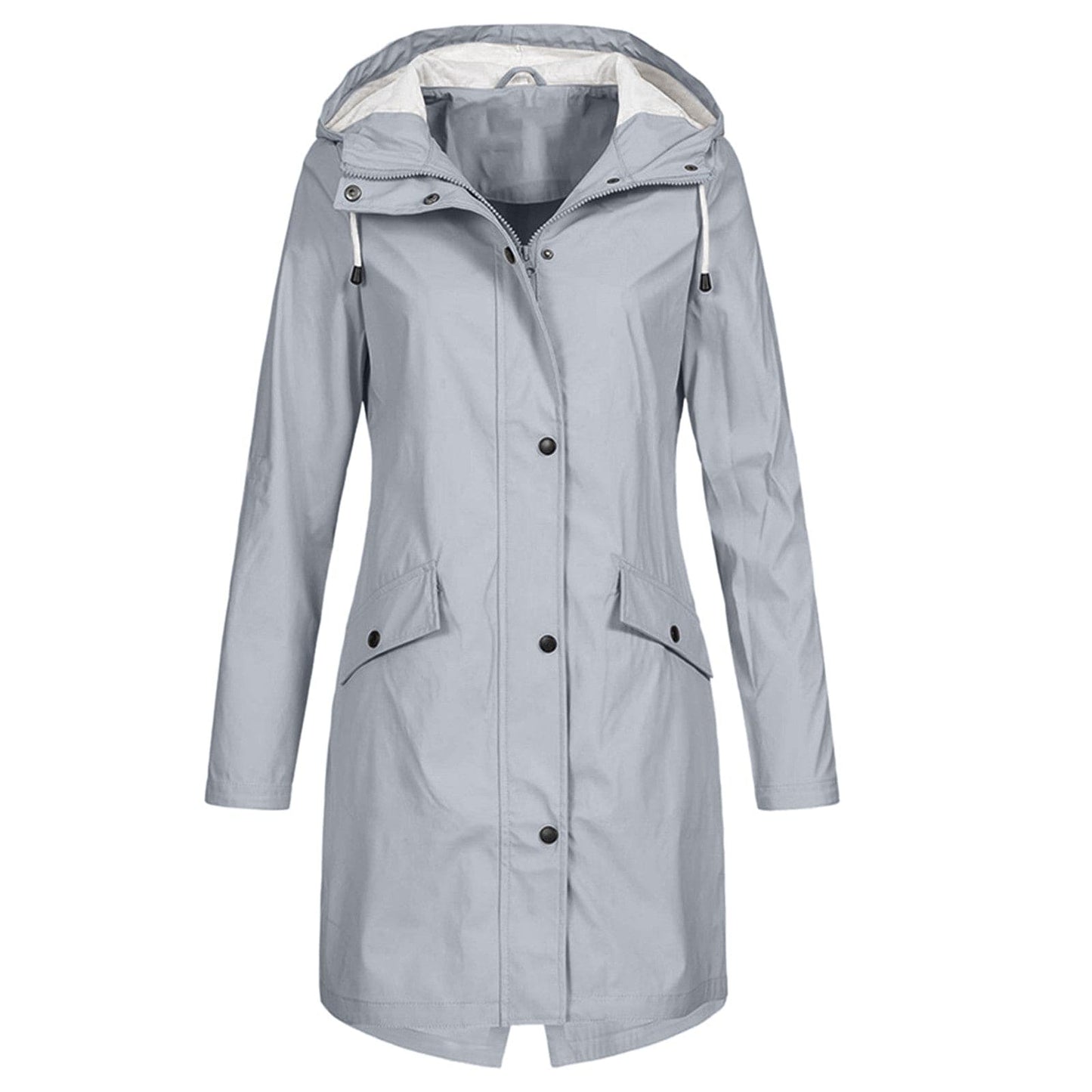 Women’s Rain Jacket – Waterproof Windproof – Long Regular Fit – Hooded Snap Closure