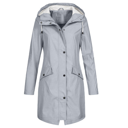 Women’s Rain Jacket – Waterproof Windproof – Long Regular Fit – Hooded Snap Closure