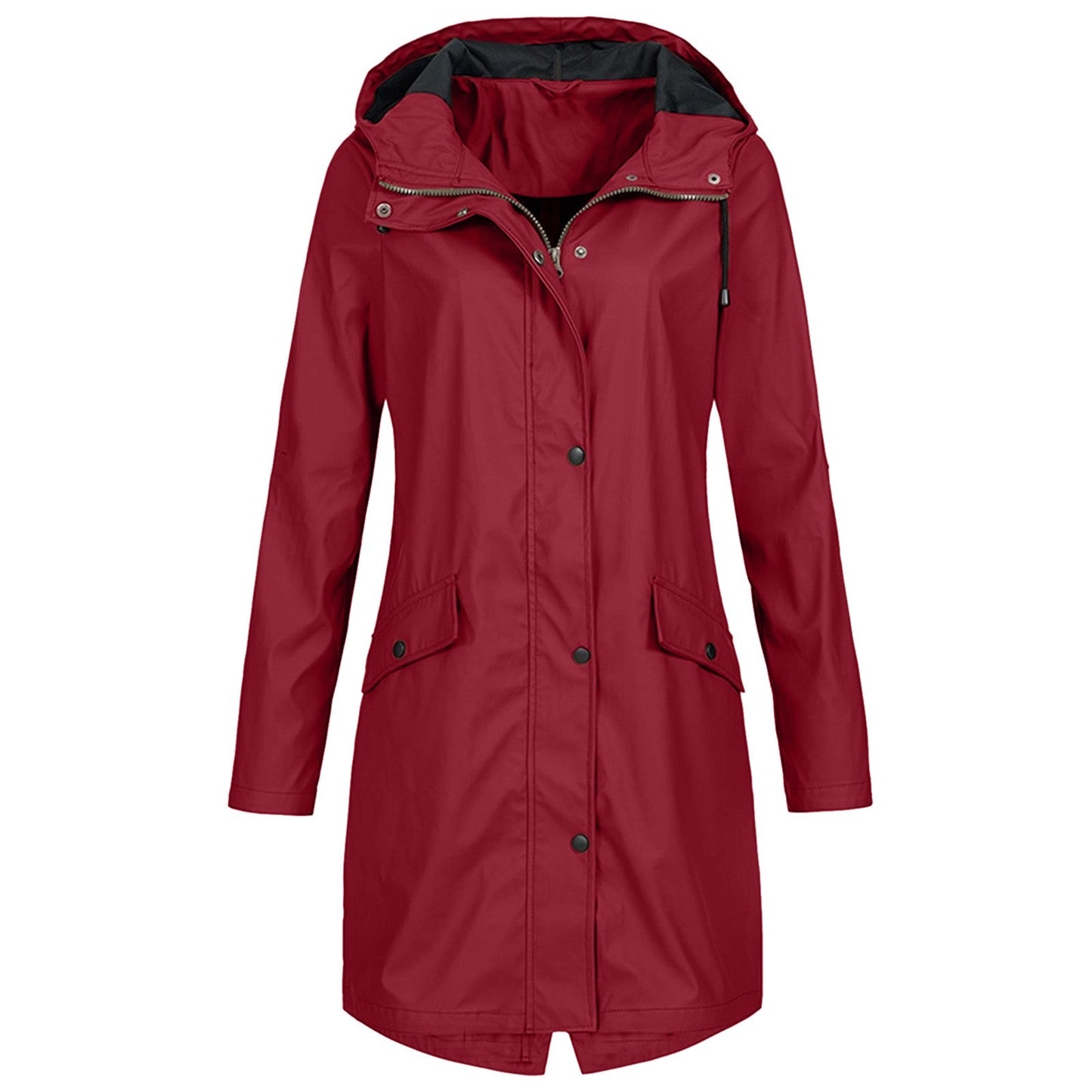 Women’s Rain Jacket – Waterproof Windproof – Long Regular Fit – Hooded Snap Closure
