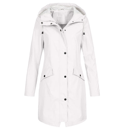 Women’s Rain Jacket – Waterproof Windproof – Long Regular Fit – Hooded Snap Closure