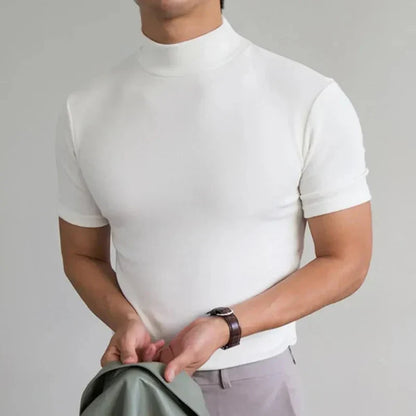 Men’s T-Shirt – Slim Fit – High Collar – Short Sleeve – Natural Fibers