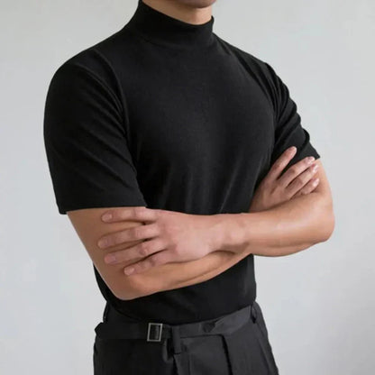 Men’s T-Shirt – Slim Fit – High Collar – Short Sleeve – Natural Fibers