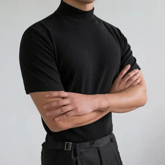 Men’s T-Shirt – Slim Fit – High Collar – Short Sleeve – Natural Fibers