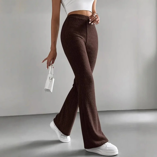 Women’s Lounge Pants – High Waist – Ribbed Knit – Flared Leg – Pull-On Fit – Full Length