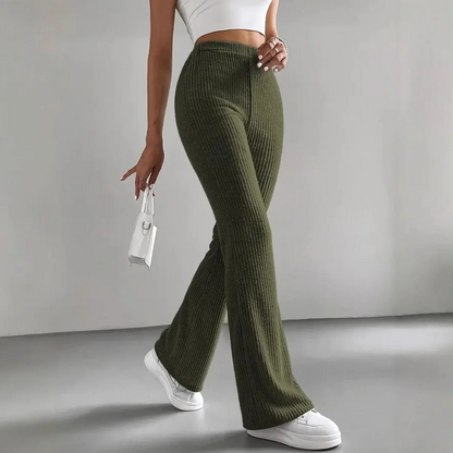 Women’s Lounge Pants – High Waist – Ribbed Knit – Flared Leg – Pull-On Fit – Full Length