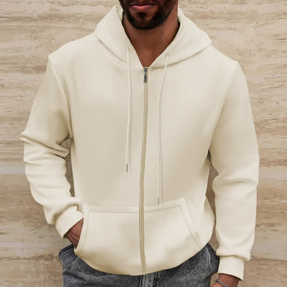 Men’s Full-Zip Hoodie – Waffle Knit – Relaxed Fit – Drawstring Hood – Kangaroo Pockets