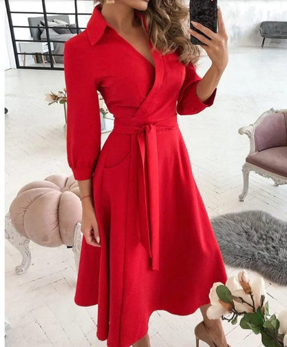 Women's Wrap Dress - V-Neck - Long Sleeve - Adjustable Waist Tie - Butterfly Print