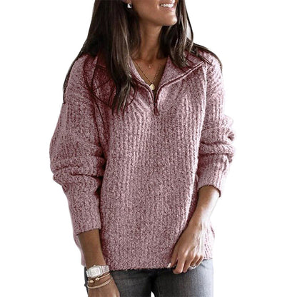 Isla Ribbed Relaxed Fit Zip-Up Sweater | Solid Long Sleeve Sweater