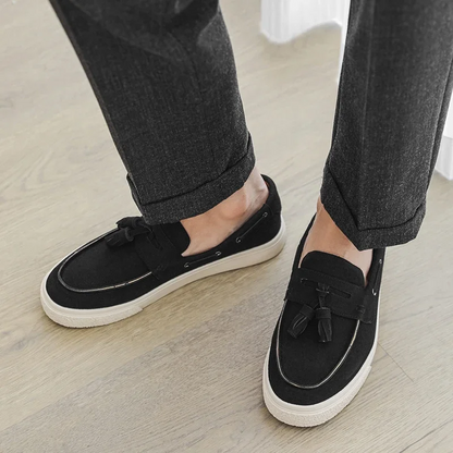 Men’s Loafers Slip-On - Suede Leather - Tassel Detail - Moc-Toe Stitching