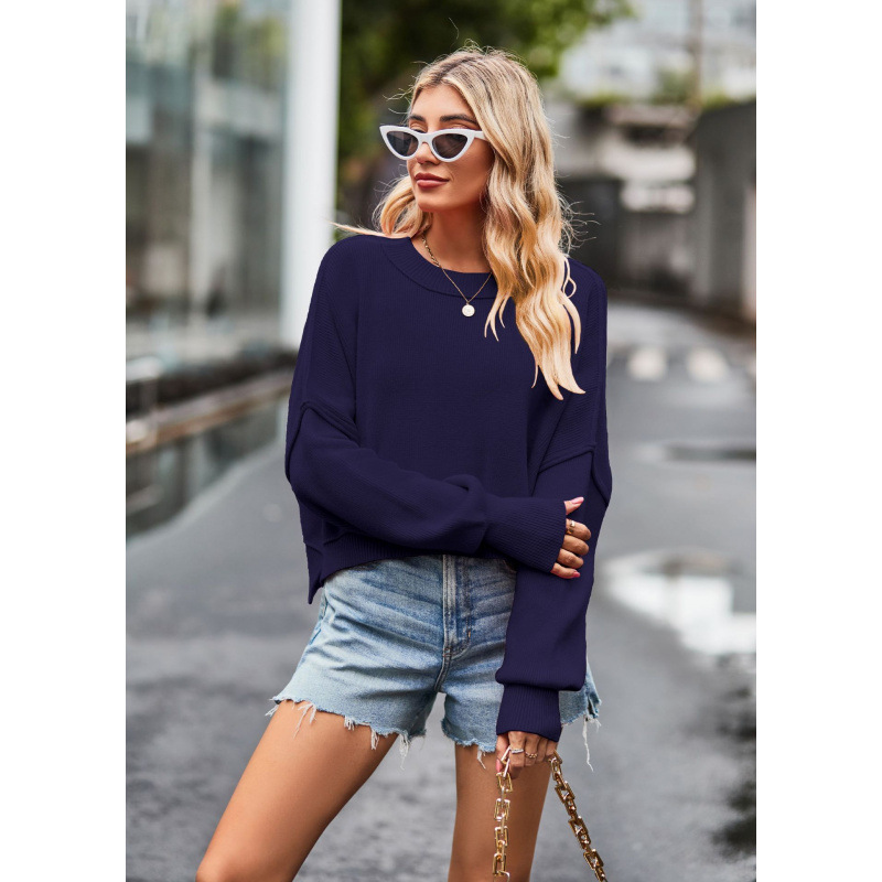 Women’s Sweatshirt – Relaxed Fit – Cropped Length – Ribbed Cuffs and Hem – Cotton