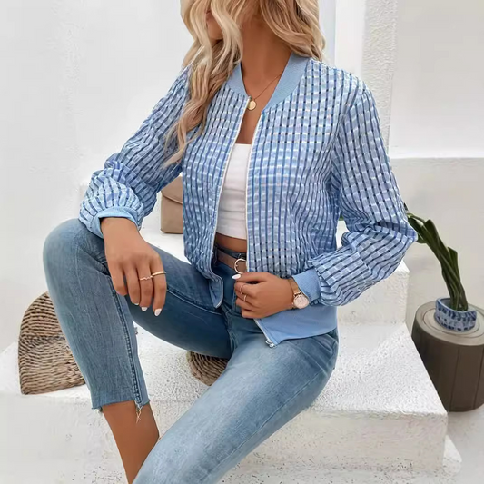 Women’s Bomber Jacket – Relaxed Fit – Zip Front – Ribbed Trim – Lightweight Cotton