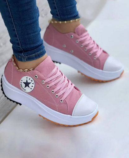 Women’s Platform Sneakers – Canvas Upper – Rubber Sole – Lace-Up Ankle Fit