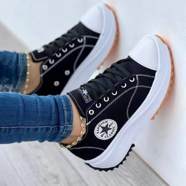 Women’s Platform Sneakers – Canvas Upper – Rubber Sole – Lace-Up Ankle Fit