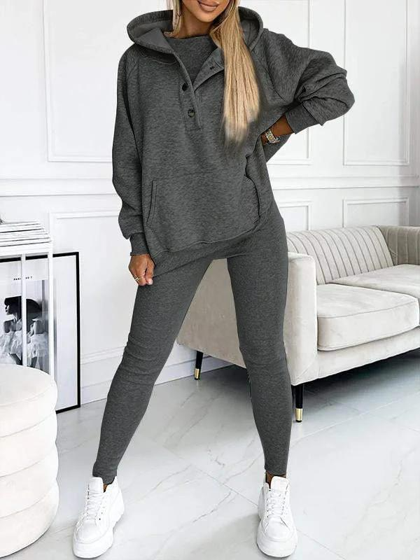 Women’s Three-Piece Set - Tank Top - Hooded Sweatshirt - Slim Fit Pants - Knit - Ankle Length