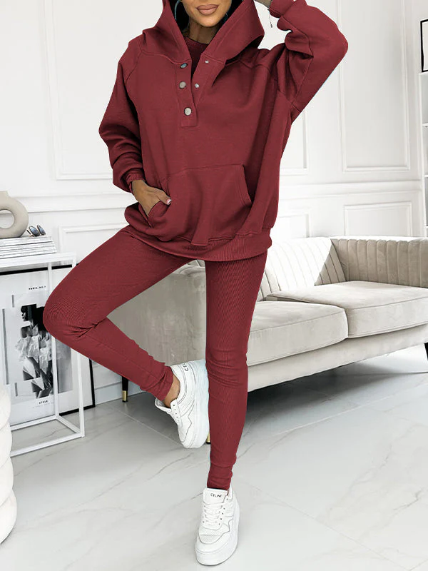 Women’s Three-Piece Set - Tank Top - Hooded Sweatshirt - Slim Fit Pants - Knit - Ankle Length