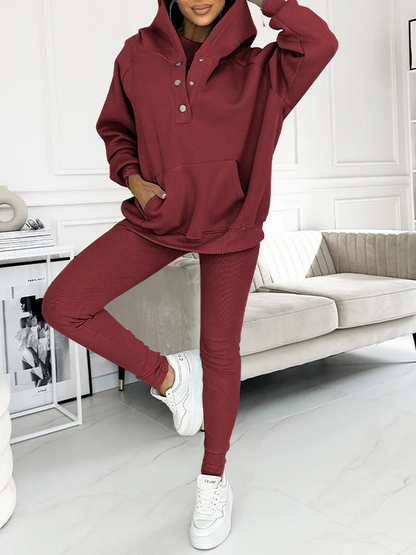 Women’s Three-Piece Set - Tank Top - Hooded Sweatshirt - Slim Fit Pants - Knit - Ankle Length